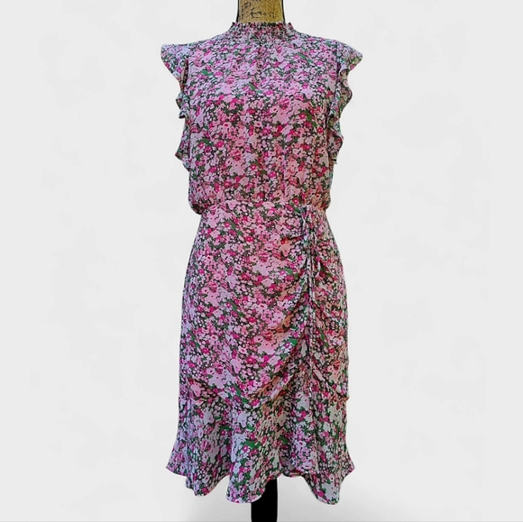 Sam Edelman Floral Ruched Asymmetrical Midi Dress, Size 8 - Picture 1 of 8